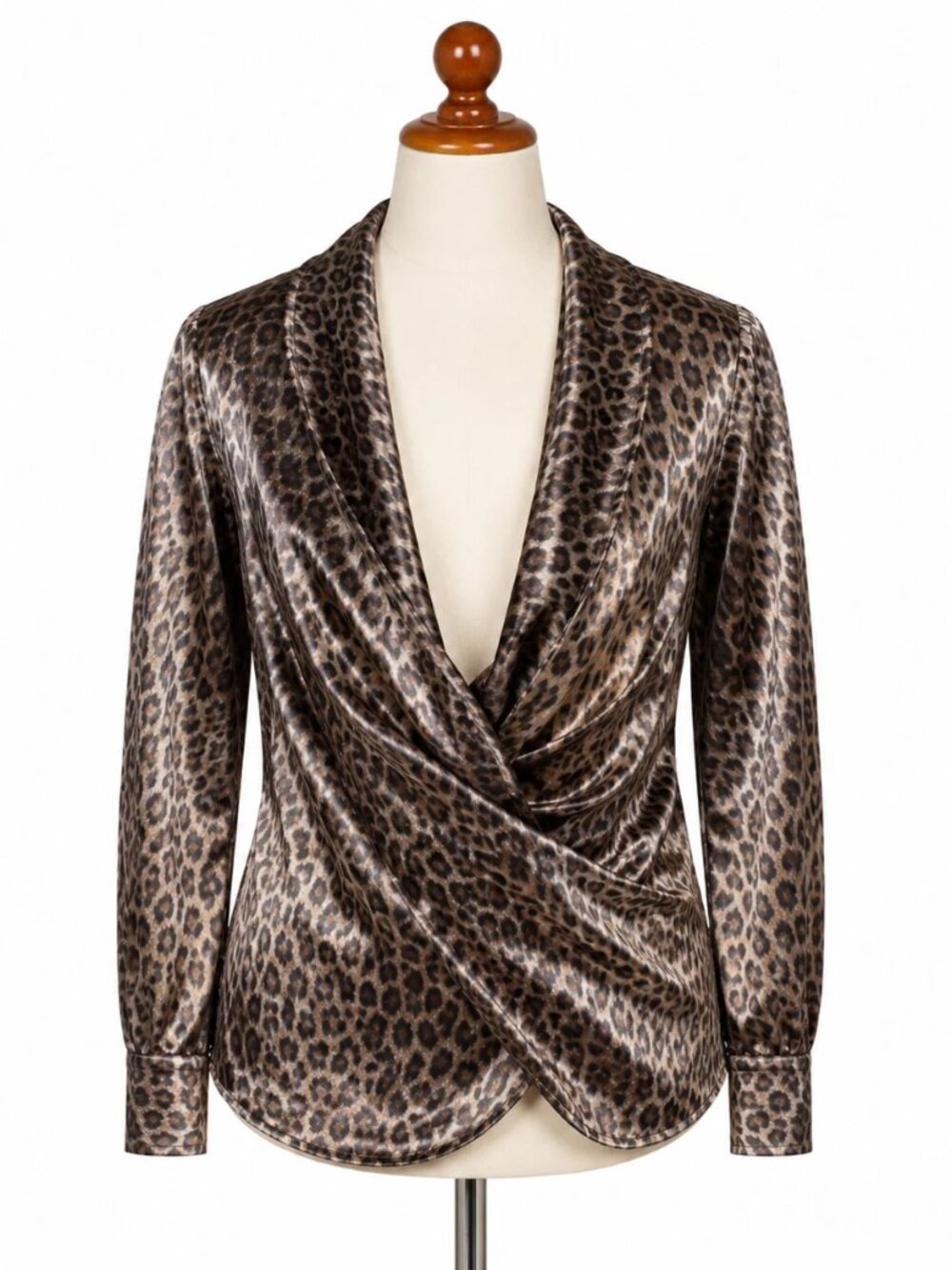 Vintage Cachet Women's Y2K Cheetah Print V-Neck Top Size 6 3/4 Sleeves